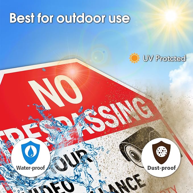 GicnKeuz Video Surveillance Sign, No Trespassing Signs Private Property Sign, 10x10 Inches Reflective Aluminum, Weather Resistant, Waterproof (4 pack)