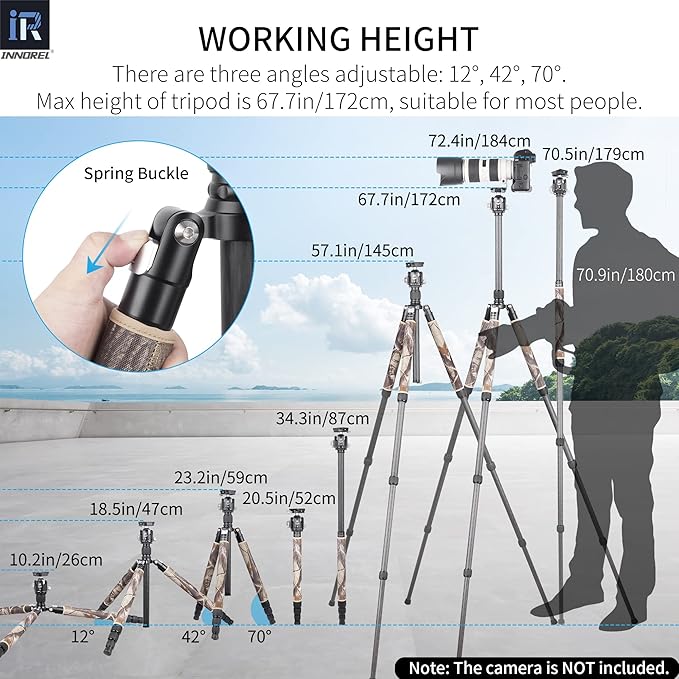 Carbon Fiber Tripod-RT75CM Super Professional Tripod Monopod Heavy Duty Compact Stand Support with 44mm/1.73in Low Gravity Center 360°Panoramic ballhead for Digital DSLR Camera, max Load 20kg/44lb