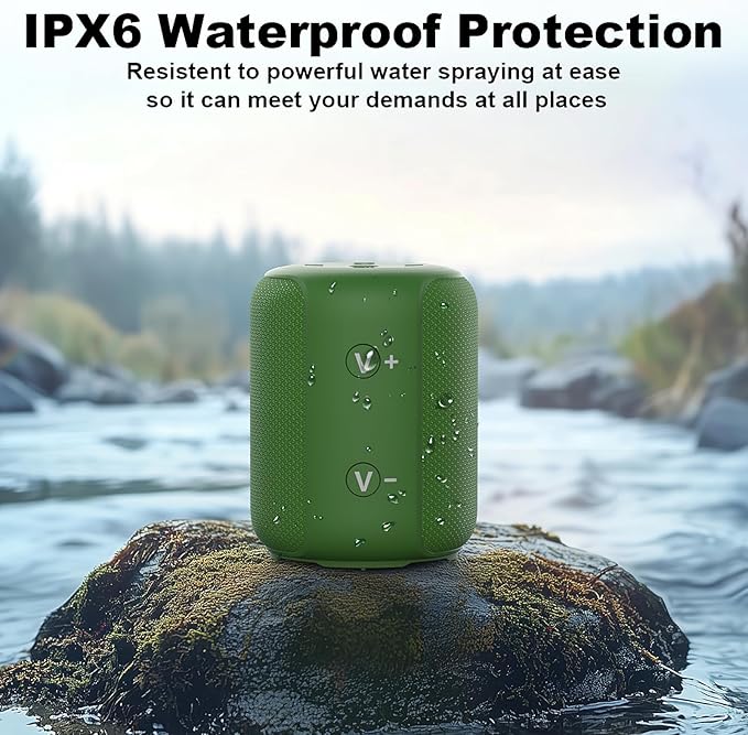 Bobtot Portable Speaker Bluetooth, IPX6 Shower Speaker Waterproof, 15H Playing Time, Loud and Stereo Sound with Bass, Dual Pairing for Party, Camping, Travel, Green