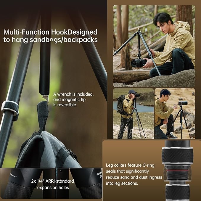 FALCAM TreeRoot Lite F38 Quick Lock Carbon Fiber Travel Tripod with Ball Head Load Capacity 3kg/6.6lbs, Max Vertical Payload 40Kg/88lbs for Cameras (C141K-301)