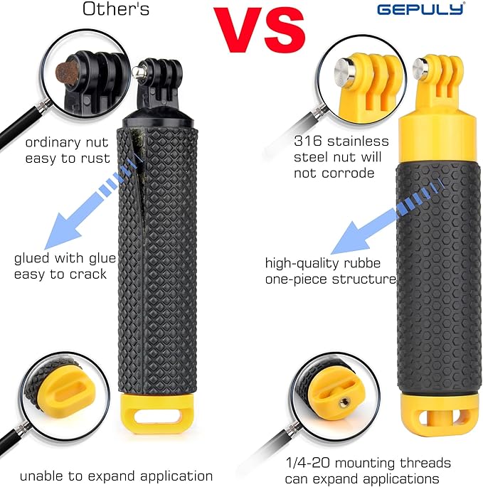 60M/196FT Waterproof Case for GoPro Hero 13 12 11 10 9 Black, Floating Handle Grip Pole Stick Monopod Underwater Accessories Protective Case Dive Shell