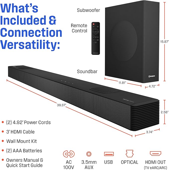 Westinghouse 5.1.2 Channel Soundbar for Smart TV, 200W Surround Sound w/Dolby Atmos & Dolby Digital Plus, Wireless Subwoofer, Home Theater Audio, eArc, HDMI, Bluetooth, Roku TV Ready