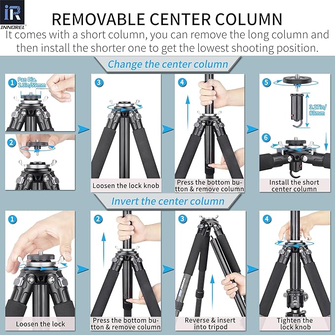 Carbon Fiber Tripod-INNOREL GT324C Professional Compact Portable Tripod for Digital DSLR Camera Heavy Duty Camera Stand Support with Special-Shaped Center Column 1.25in/32mm Tube Max Load 55lbs/25kg