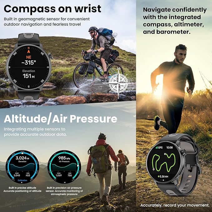 Smart Watch for Men Women GPS, 1.43'' AMOLED Smartwatch with Compass/Barometer/Altimeter 100+ Sports Fitness Tracker with Health Monitor for Android iOS 3ATM Waterproof Answer/Make Call