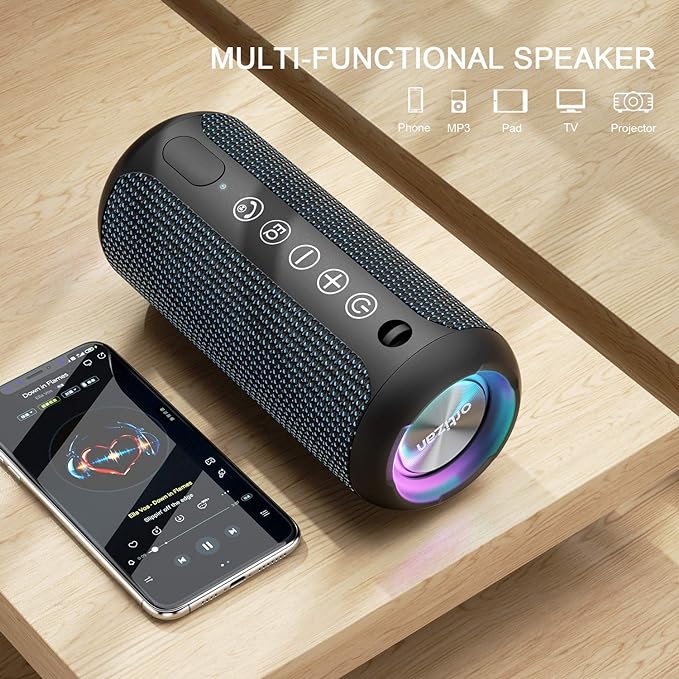 Ortizan Portable Bluetooth Speakers, IPX7 Waterproof Wireless Speaker with 24W Loud Stereo Sound, Outdoor Speaker with Bluetooth 5.3, Deep Bass, RGB Lights, Dual Pairing, 30H Playtime for Home, Party