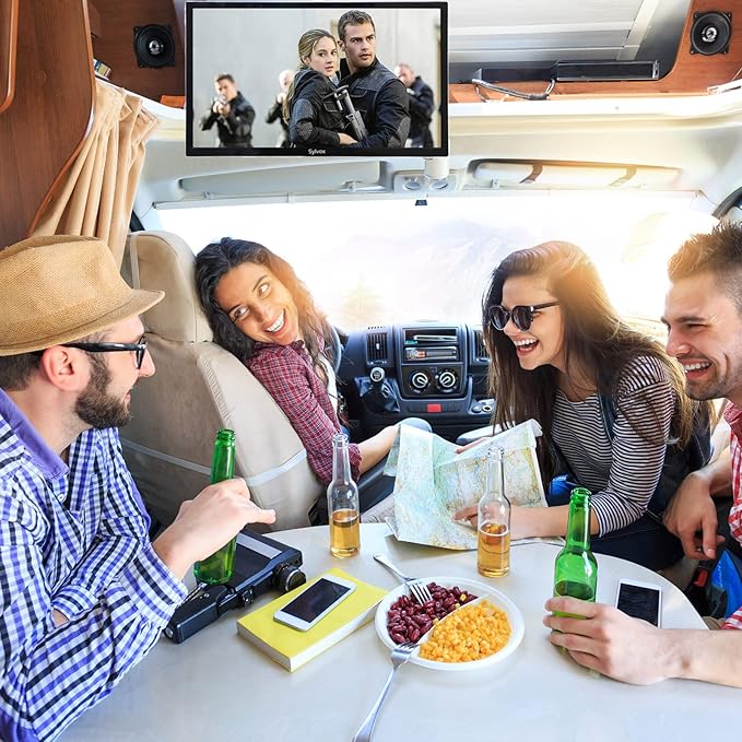 SYLVOX 27 Inch TV 12/24 Volt TV Full HD RV TV,1080P, Built-in Digital Video Disc Player and FM Radio, for Home, RV Camper and Mobile Use, Black