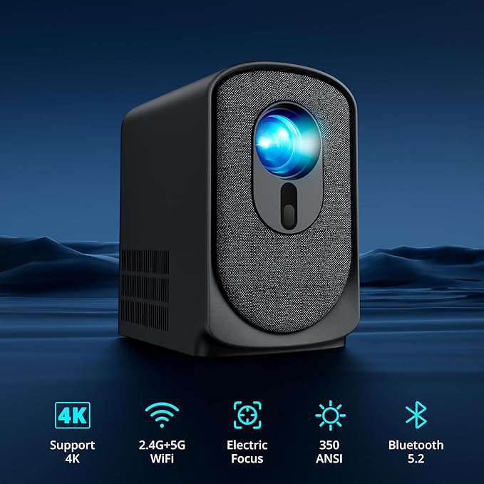 Wireless Mini Projector with WiFi and Bluetooth 5G, Portable Projector Support 4K Movie Video Projection, Electric Focus 350ANSI Phone Projector Home and Outdoor Cinema with HDMI Cable