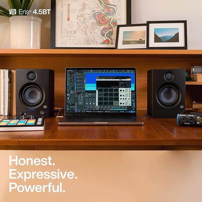 PreSonus Eris 4.5BT Bluetooth Studio Monitors, Pair — 4.5" Inch Powered Bookshelf Speakers, Stereo, Desktop Computer, Near Field Music Production, Audio Mixing Recording