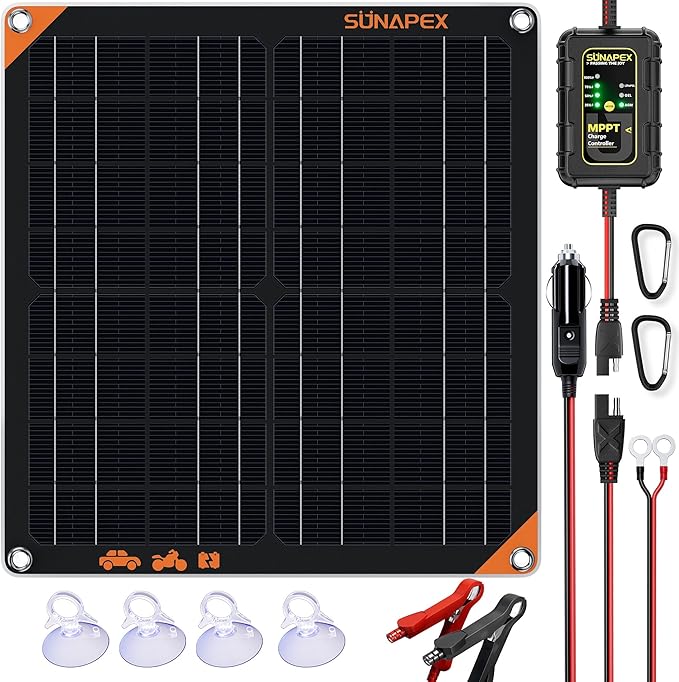 SUNAPEX 20W Flexible Solar Panel with MPPT Charge Controller, Solar Battery Charger Maintainer, 12V Waterproof Solar Trickle Charger for Car, Motorcycle, Boat, Marine, RV, Trailer, Tractor,Truck, etc