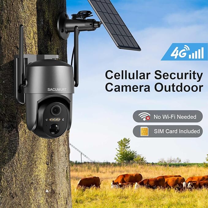 No WiFi Security Camera Outdoor Wireless, Cellular Security Cameras, Solar Camera Outdoor Wireless, 2K HD Color Night Vision, Motion Detection, 2-Way Talk, IP66 Waterproof, 2 Pack