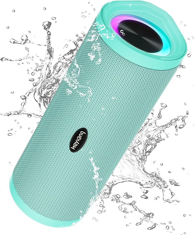 HEYSONG Portable Bluetooth Speaker, Waterproof Wireless Shower Speakers with Good Bass, IPX7 Floating, 5000mAh, TF Card, Loud Sound for Beach, Pool, Kayak Accessories, Gifts for Women, Girl-Mint Green