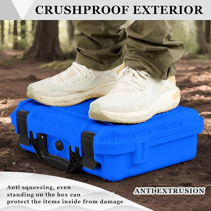 16.3 x 12.4 x 6.5 Inch Waterproof Hard Case with DIY Customizable Foam Insert Portable Protective Case with Knife for Camera Drones Equipments Tools Test Instruments (Blue)