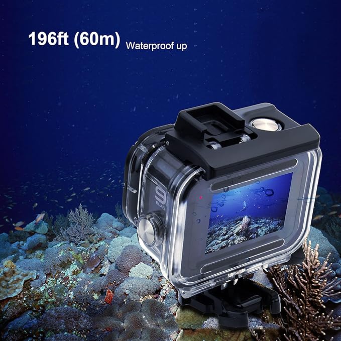 Waterproof Case for GoPro Hero 9 10 11 12 13 Black - with 2 Cold Shoe Adapters 60M Underwater Protective Dive Housing Shell Accessories Built-in Cold Shoe Slots Go Pro Accessory