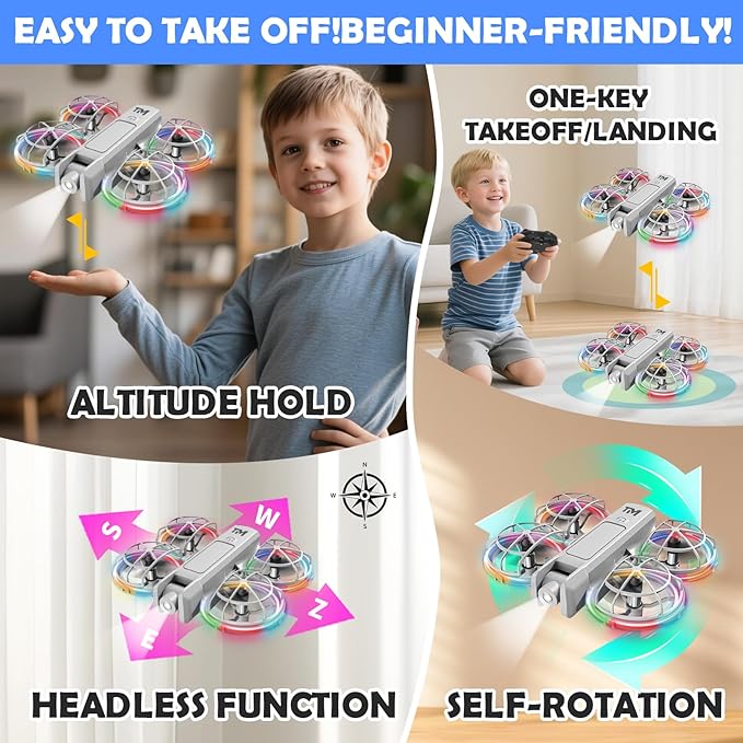 Mini Drone with Light, 20 LED Modes Drone for Kid, Altitude-Hold, 3D Flip, Headless Mode, 3 Speed Modes, 2 Batteries, Toy Drone with Guard, Best Gifts for Beginners, Teen Boys & Girls