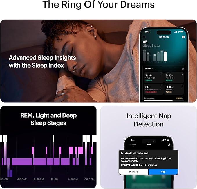 ULTRAHUMAN Ring AIR – Sleep and Fitness Tracker, Smart Ring for Men and Women, No app fee for Standard Features, Up to 6 Days Battery Life (Size 8)
