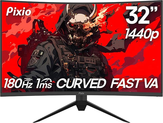 Pixio PXC328 32 inch 180Hz Refresh Rate QHD 1440p Resolution 1500R Curved Fast VA Panel 1ms GTG Response Time Adaptive Sync HDR Curved Gaming Monitor