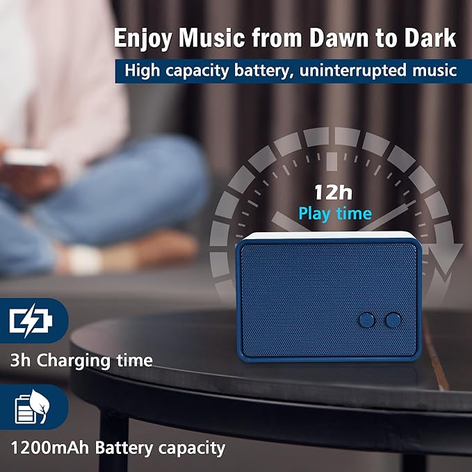 Bluetooth Speaker, Loud Small Portable Wireless Speaker with 5W HD Sound, Bluetooth V5.0, 12H Long Playtime, Outdoor Speaker for Home, Office, Party, Gift for Friend, Blue