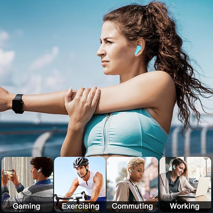 kurdene Wireless Earbuds, Bluetooth 5.3 in Ear Buds Light Weight Headphones with Deep Bass Sound,48 Hours Playtime Headset,Clear Calls Earphones with Mics for Sports Workout Blue