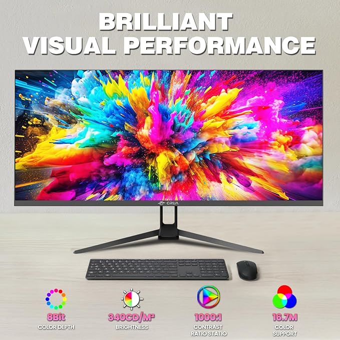 CRUA 34'' Ultrawide Gaming Monitor, 21:9 UWQHD 3440x1440 80Hz IPS Panel Computer Monitors with Built-in Speakers, Supports FreeSync, 120% sRGB, Blue Light Filter, HDMI 2.0 & DP 1.4, Wall-Mountable