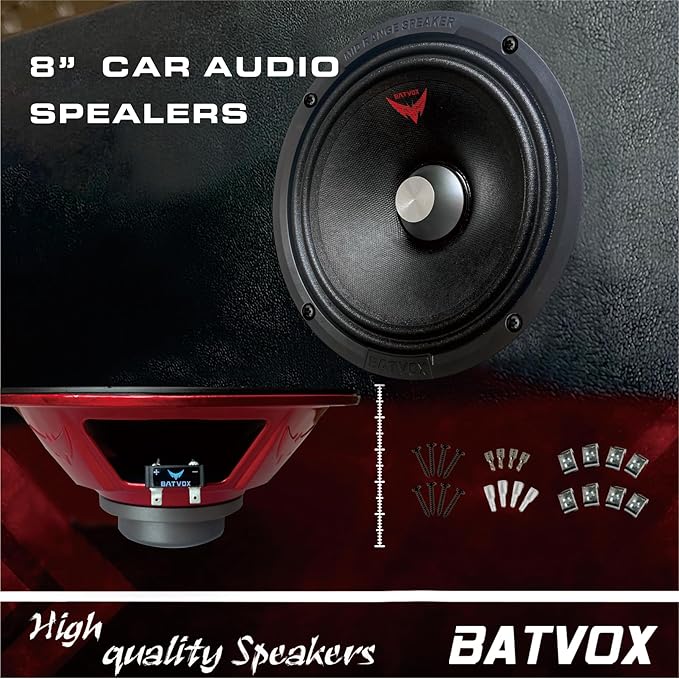 MX80S3 Midrange Loudspeaker 8" Silver Bullet, 600W Max, 4 Ohms, Premium Quality Audio Door Speakers for Car or Truck Stereo Sound System, Black (2 Speaker)