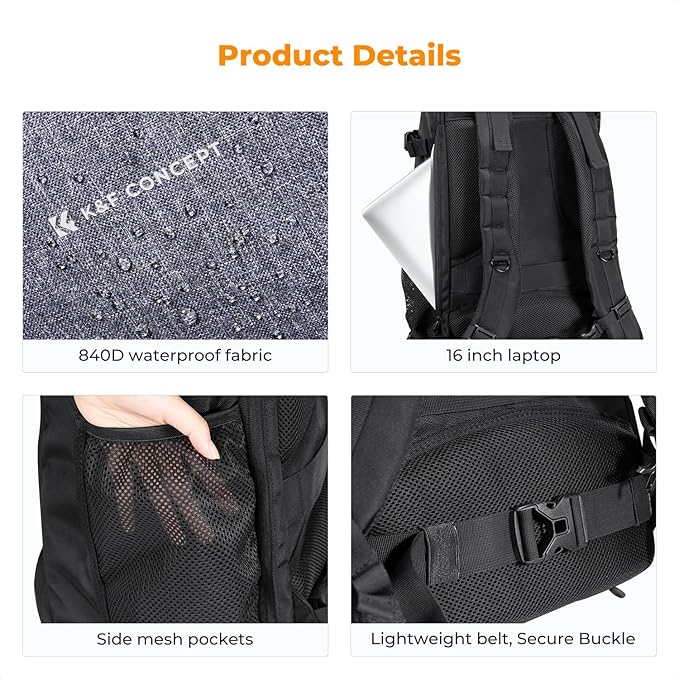 K&F Concept Camera Backpack,Camera Bags for Photographers 30L Large Capacity with Raincover and 16 Inch Laptop Compartment Compatible for Canon/Nikon/Sony/DJI Mavic Drone Travel