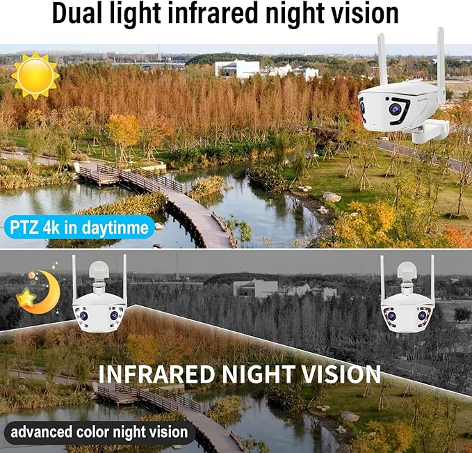 4K/4MP Dual Lens 180-Degree Ultra-Wide Panoramic Angle Outdoor Home Security Smart Bullet IP Camera,Human/Vehicle/Pet Detection,Color Night Vision,2 Way Audio,Dual Band WiFi,24/7 Recording