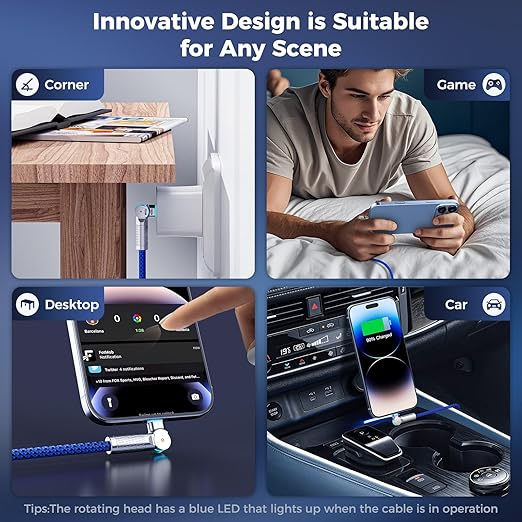 USB C to USB C Cable 6.6ft,240W 2-Pack Braided 180°Rotating Type C Charging CableFast Charge for iPhone 15/16/16Pro/16Plus/16ProMax,MacBook Air,iPad Pro,Pixel,Samsung Galaxy S23/S24 Ultra-Blue