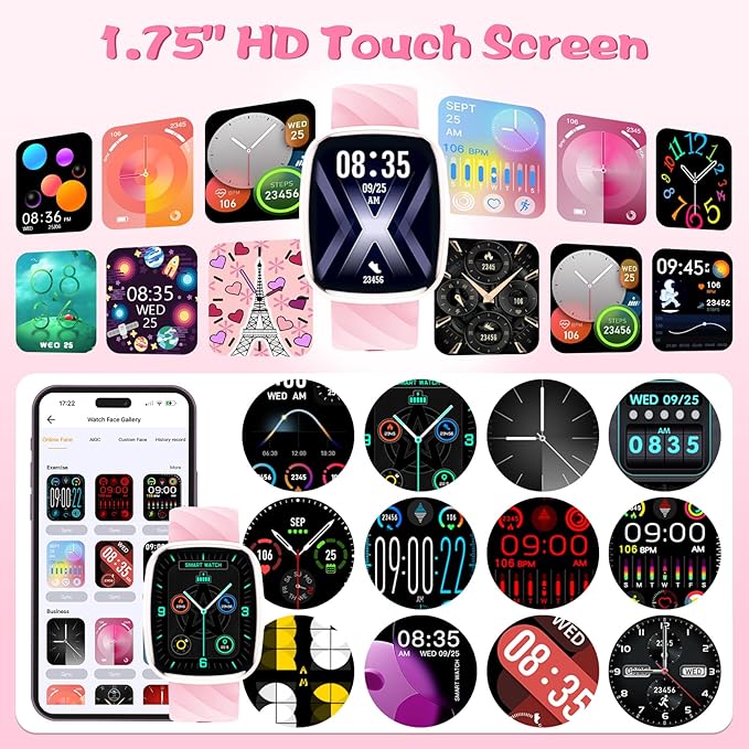 Smart Watch for Kids Fitness Activity Tracker for Boys Girls, Waterproof, Puzzle Games, Alarm Music, Sport Mode, Heart Rate, Sleep, Pedometer, Children Smartwatch Birthday Gift for Teens, Pink