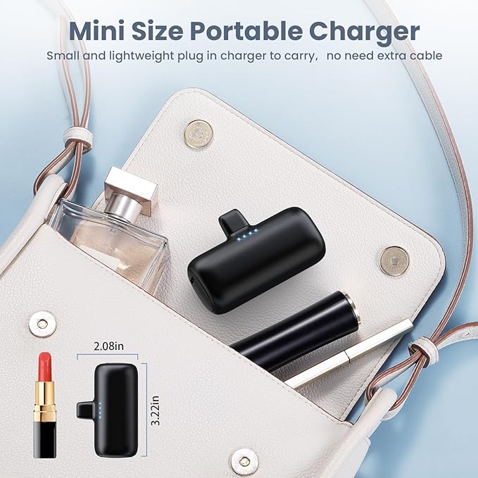 [2-Pack] Mini Portable Charger 5200mAh Power Bank, 3A PD USB C Cell Phone Portable Power, LCD Display Battery Pack Compatible with iPhone 15/15 plus/15 pro/15 pro Max/Android Phone/Samsung etc