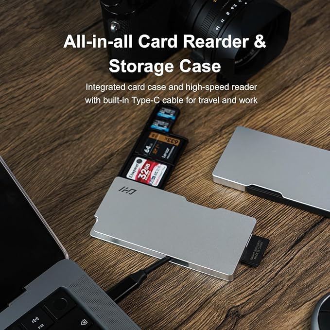 CHI Ranger Air High Speed SD Card Reader & Storage Case Holder for SD/TF/Micro SD Cards - Aluminum Dual Reader with USB-C 3.2, Type-C UHS-II for Smartphone, Computer, Pad, Drone and Actions Cameras
