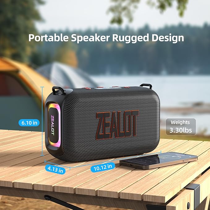 ZEALOT Bluetooth Speaker, 60W(Peak) Speaker Bluetooth Wireless, Portable Outdoor Speakers IPX6 Waterproof, Stereo Loud Sound with Deep Bass,Dual Pair/BT5.3/EQ/TF/AUX, for Pool/Party/Travel
