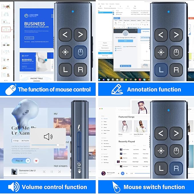 Presentation Clicker with Air Mouse - USB C Wireless Presenter Remote Clicker with Pointer, RF 2.4GHz PowerPoint Clicker for Presentation, Computer Pointer Clicker Slide Advancer for Mac,Laptop