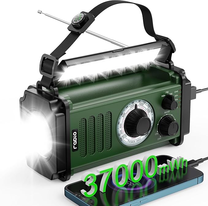 10000mAh Emergency Radio, Solar Radio, Hand Crank Radio, NOAA AM FM Weather Radio, 4 Charging Methods, Polymer Battery, Flashlight & Reading Lamp, SOS Alarm, Phone Charger for Emergency