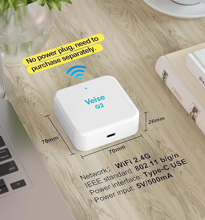 Veise G2 Gateway, Smart Deadbolt WiFi Gateway, Remote Control, Compatible with DD Lock APP and TT Lock APP Remote Control