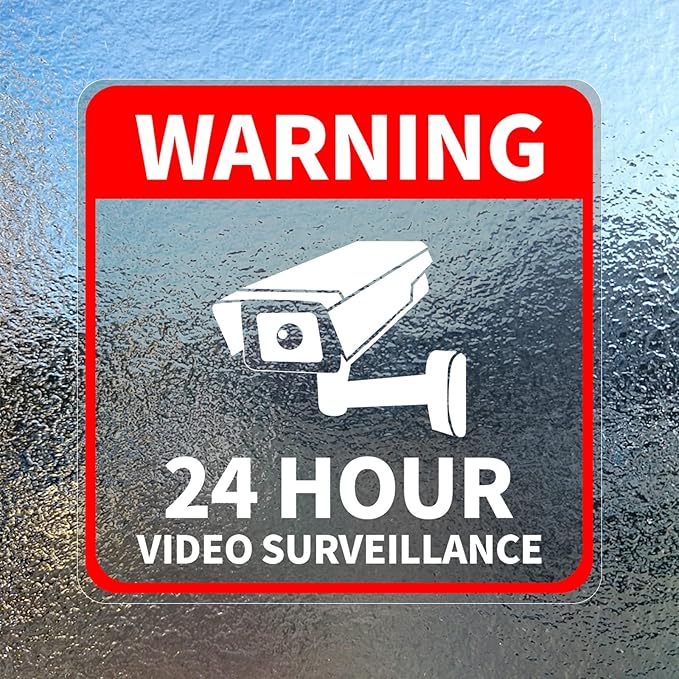Video Surveillance Sticker Vinyl 6 x 6 Inch 24 Hour CCTV Camera Warning Security Decal for Window Door Business 5 Pack