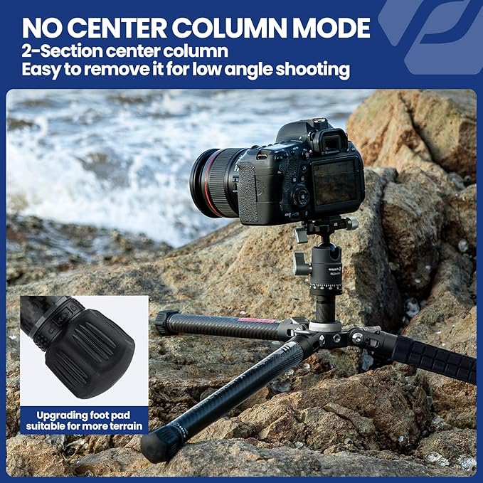 Fotopro Carbon Fiber Tripod for Camera 2lbs Ultralight 62 Inch Travel Camera Tripod Max Loads Up 22lbs X-Aircross 3 Grey