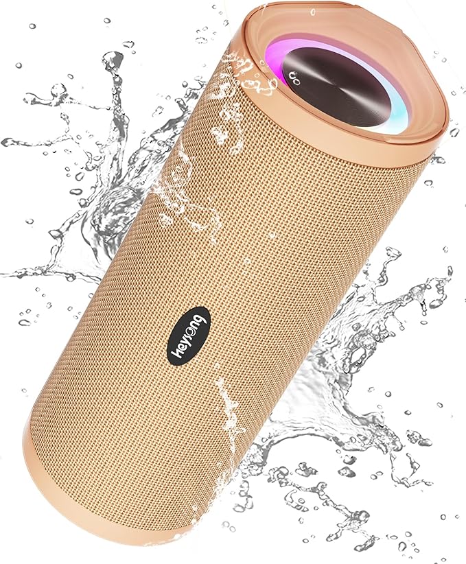 HEYSONG Portable Bluetooth Speaker, Waterproof Wireless Shower Outdoor Speakers, IPX7 Floating, 5000mAh, TF Card, Good Bass, Loud Sound for Beach, Pool, Kayak Accessories, Gifts for Men-Apricot