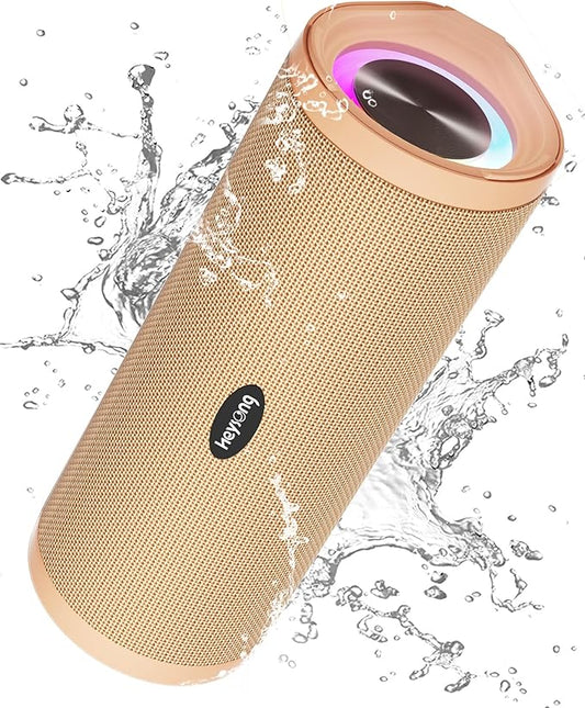 HEYSONG Portable Bluetooth Speaker, Waterproof Wireless Shower Outdoor Speakers, IPX7 Floating, 5000mAh, TF Card, Good Bass, Loud Sound for Beach, Pool, Kayak Accessories, Gifts for Men-Apricot