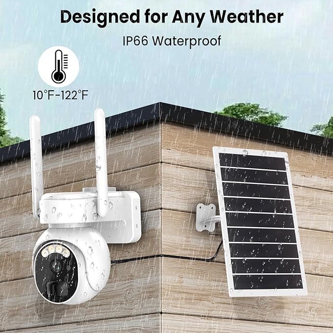 4G LTE Security Cameras Wireless Outdoor, 2K Solar Cellular Security Camera, No WiFi Security Camera, Off Grid With 360° Live View, Color Night Vision, PIR Motion Alerts, 2 Way Talk, Built-In SIM Card