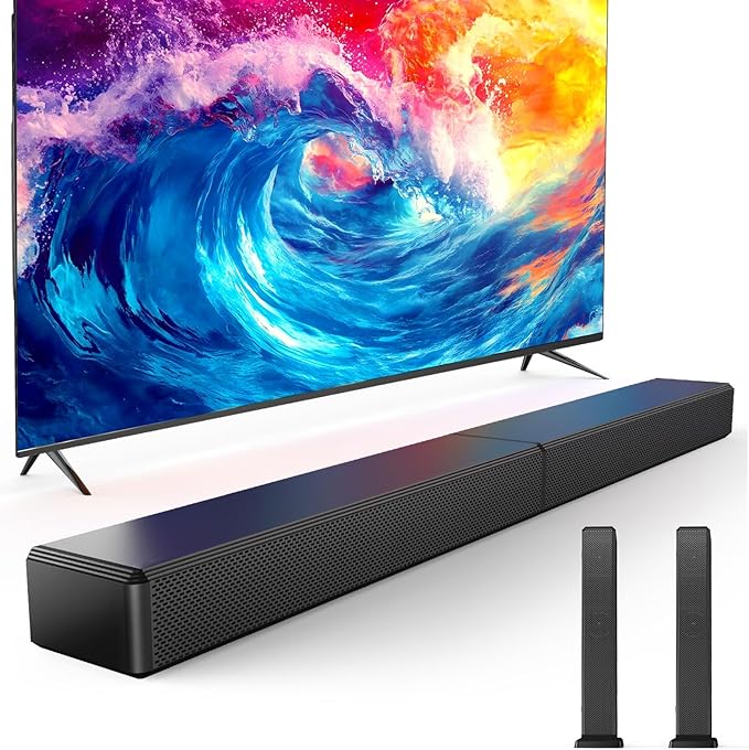 2.2ch 100W Sound Bar for Smart TV, 2-in-1 Detachable Bluetooth 5.3 Speaker with 3 EQ Modes & Adjustable Bass - Home Theater Audio for Movies, Gaming, Music