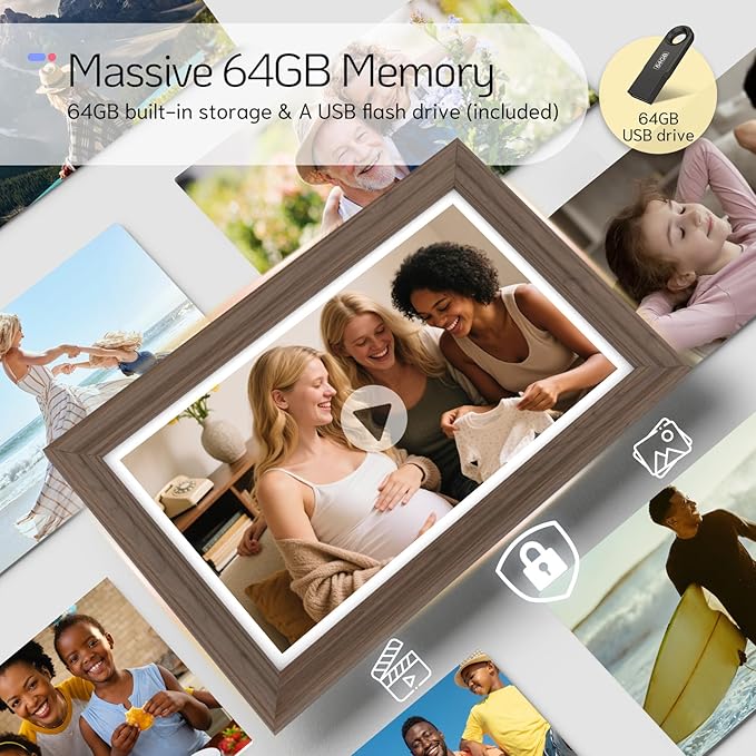 NexFoto Touchscreen Digital Picture Frame 15.6'', FHD WiFi Digital Photo Frame, 64GB Wood Electronic Picture Frame, Add Photos from Google Photos, Share Videos, for Mom, Birthday, Walnut