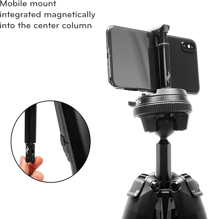 Peak Design Travel Tripod, Aluminum, Compact Design, Quick Setup and Takedown, Pro-Level Stability, Ergonomic Ball Head, Compact and Portable Travel Tripod for Camera and Phone, 20 lb Capacity