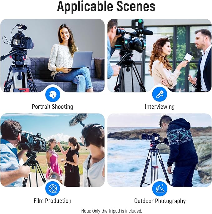 NEEWER 79"/200cm Video Tripod, Heavy Duty Aluminum Alloy Camera Tripod Stand with 360° Fluid Drag Head, QR Plate Compatible with Canon Nikon Sony and Other DSLR Camera Camcorder, Load Up to 17.6lb/8kg