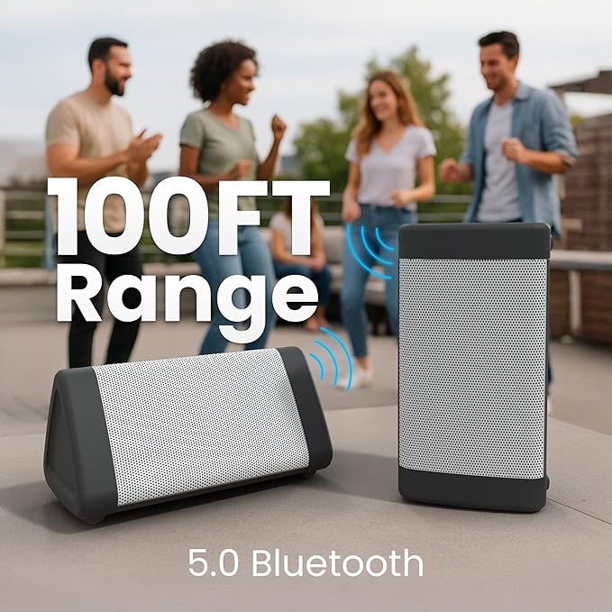 Oontz Upgraded Angle 3 Portable Bluetooth Speaker 5.0-10W Sound, 14-Hr Battery, 100ft Wireless Range, IPX5 Water-Resistant, Budget-Friendly Small Speaker for Travel, Party, Outdoor or Home (White)