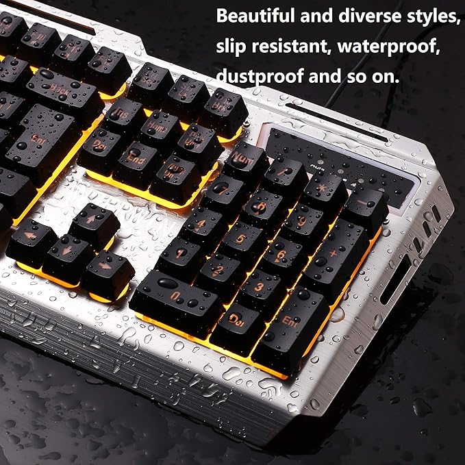 Wired Gaming Keyboard and Mouse Combo,Orange Yellow Lighted LED Backlit & Metallic Frame,Adjustable Brightness,Breathing Backlight,Full Size 104 Keys,for Xbox PS4 Xbox One Desktop Gamer