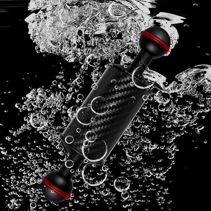 MINIFOCUS 2PCS Carbon Fiber Underwater Float Arm for Ultralight, D40mm, 6", Buoyancy Provided 55g*2, Floating Arm, Dual 1" Ball Underwater Floating Arm for Underwater Camera System Diving Tray