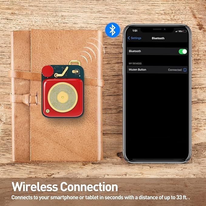 Muzen Mini Bluetooth Speaker, Button Small Cute Portable Metal Retro Wireless Speaker with Loud Volume Great Sound and Portable Lanyard & Gift Bag for Office Classic Vintage Decor