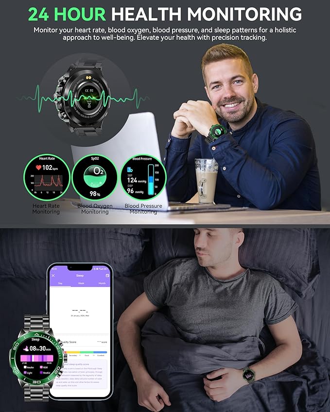 SOUYIE Men's Luxury Smart Watch - 1.43" AMOLED Display Smartwatch with HD Bluetooth Calling, 400mAh 30-Day Battery, 100+ Sports Modes, Health Monitor with Metal/Silicone Straps for Android iPhone