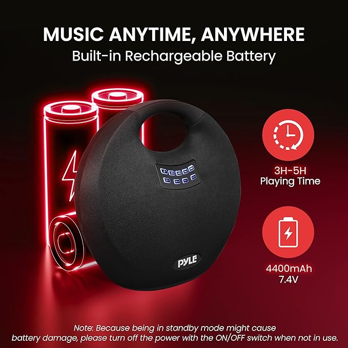 Pyle Wireless Portable Bluetooth Speaker, with Built in Rechargeable Battery, Wireless Microphone, Clear Surround Sound, 220 Watt Waterproof Speaker for Indoor and Outdoor Activities