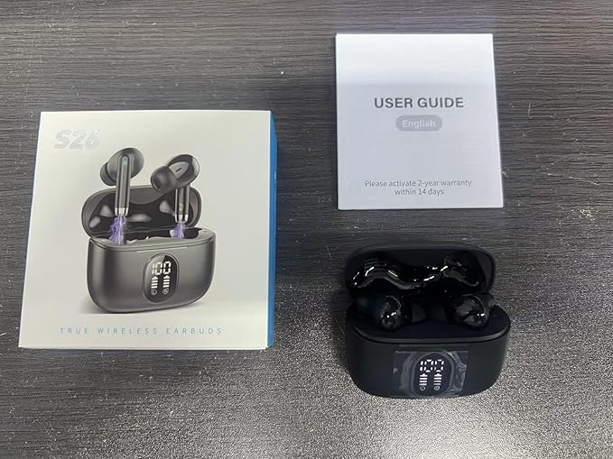 Wireless Earbuds, 2025 New Bluetooth 5.4 Headphones HiFi Stereo with 4 ENC Mic, 40H Mini Ear Buds In-Ear Noise Cancelling Earbuds with LED Screen, Ultra Light Bluetooth Earphones Blue for Android iOS